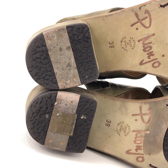 P. Monjo Olive Leather Cutout Zip Ankle Sandals EUR 38 - Picture 10 of 12